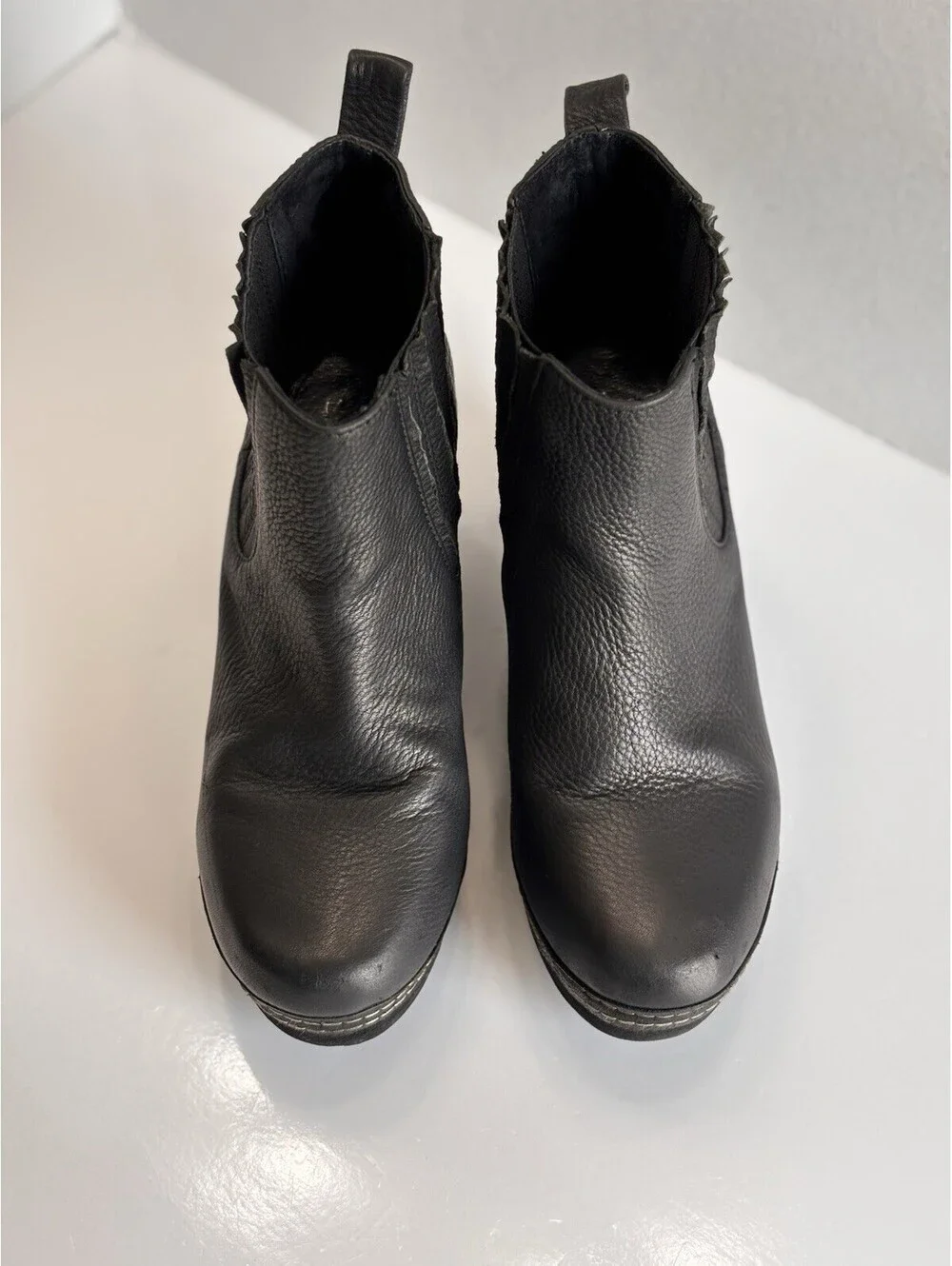 Antelope Women's 6.5 Black Leather Chelsea Platform Ankle Boots Comfy Block Heel